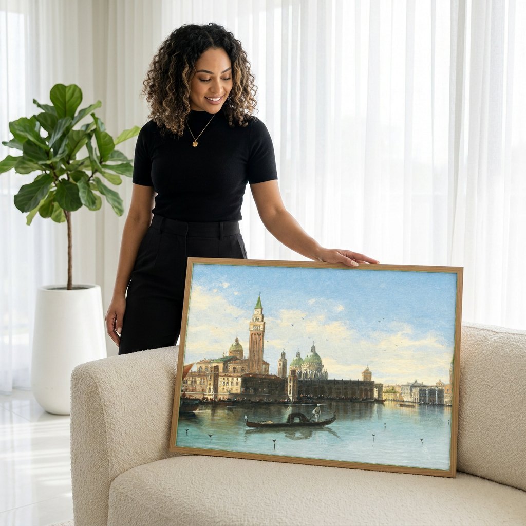 Quadro Decorativo Vista Panorâmica de Veneza - Karl Kaufmann | modelo apresentando o quadro emoldurado