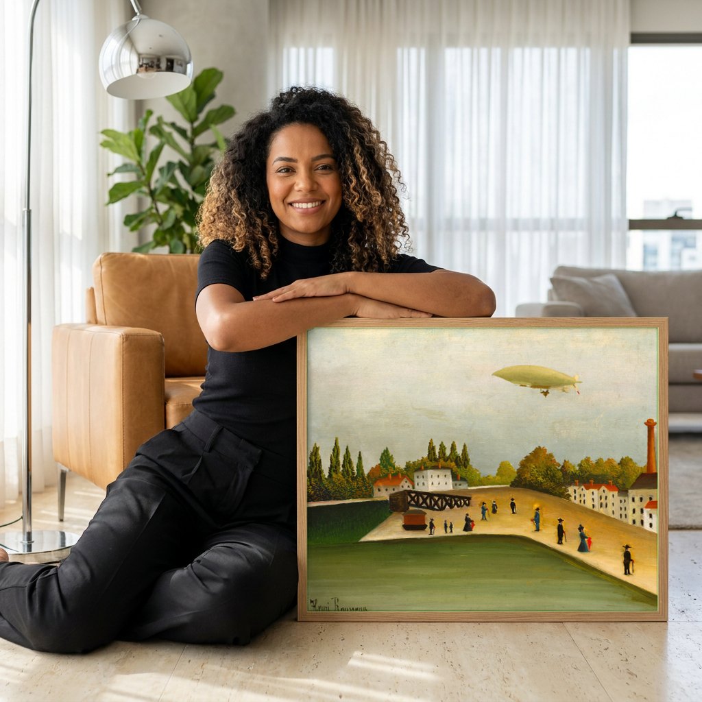 Quadro Decorativo A Passagem do Dirigível - Henri Rousseau | modelo apresentando o quadro emoldurado
