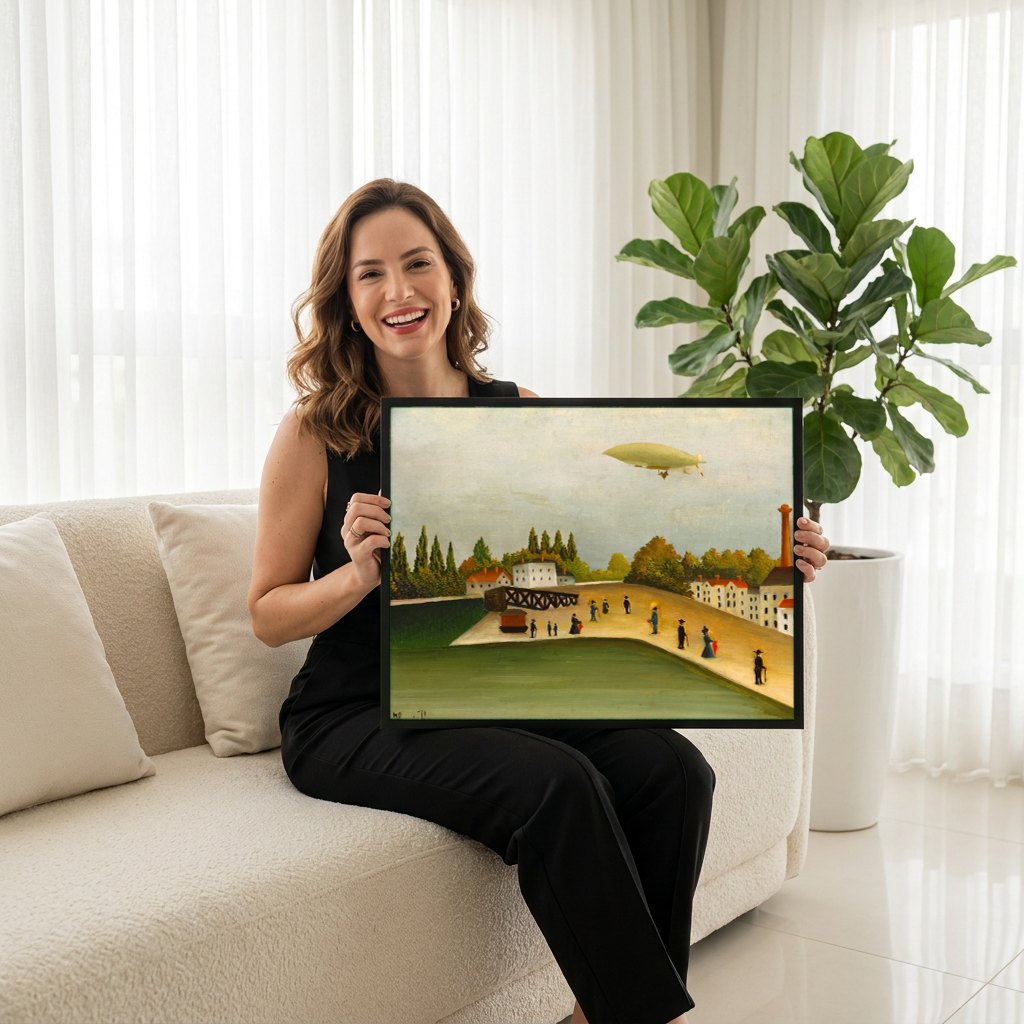 Quadro Decorativo A Passagem do Dirigível - Henri Rousseau | modelo apresentando o quadro emoldurado
