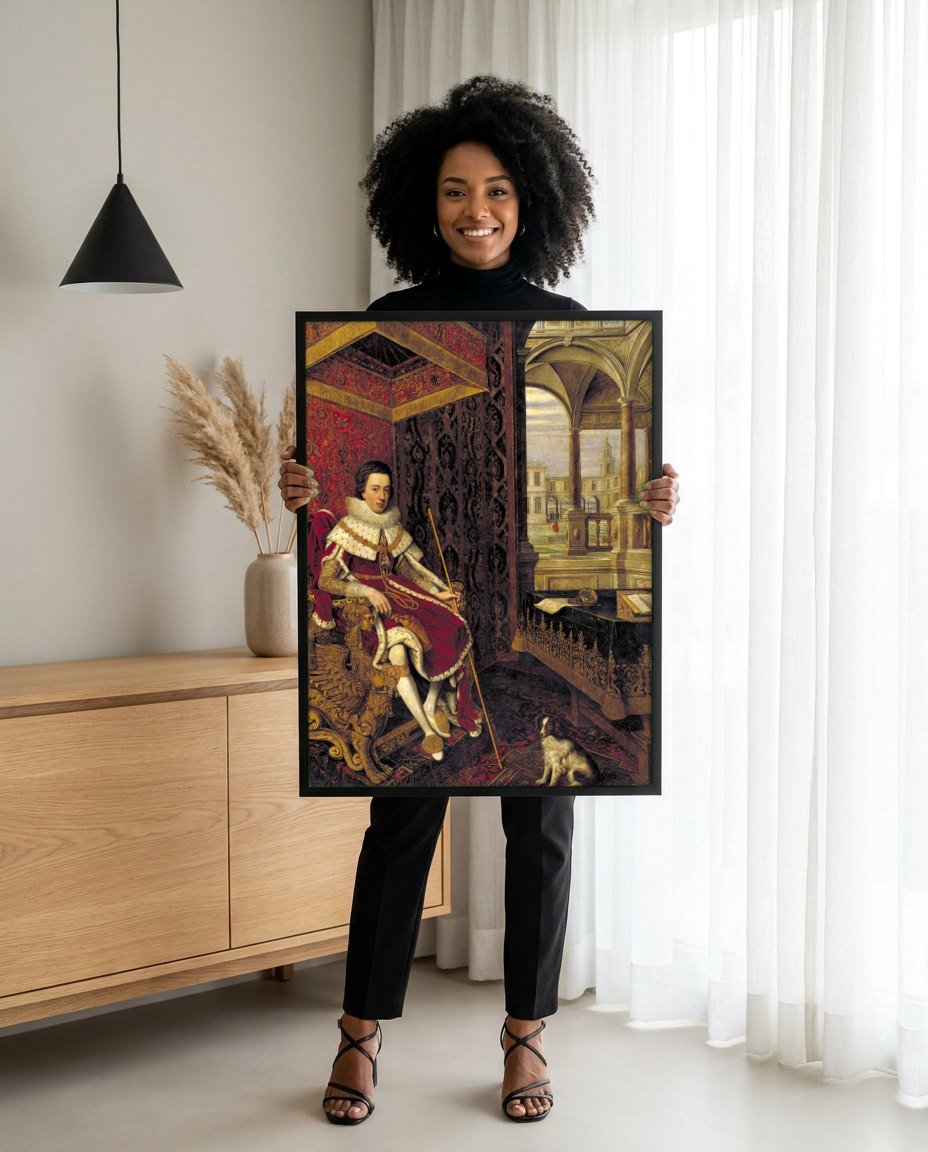 Quadro Decorativo Homem com Traje Nobre - Daniël Mijtens | modelo apresentando o quadro emoldurado