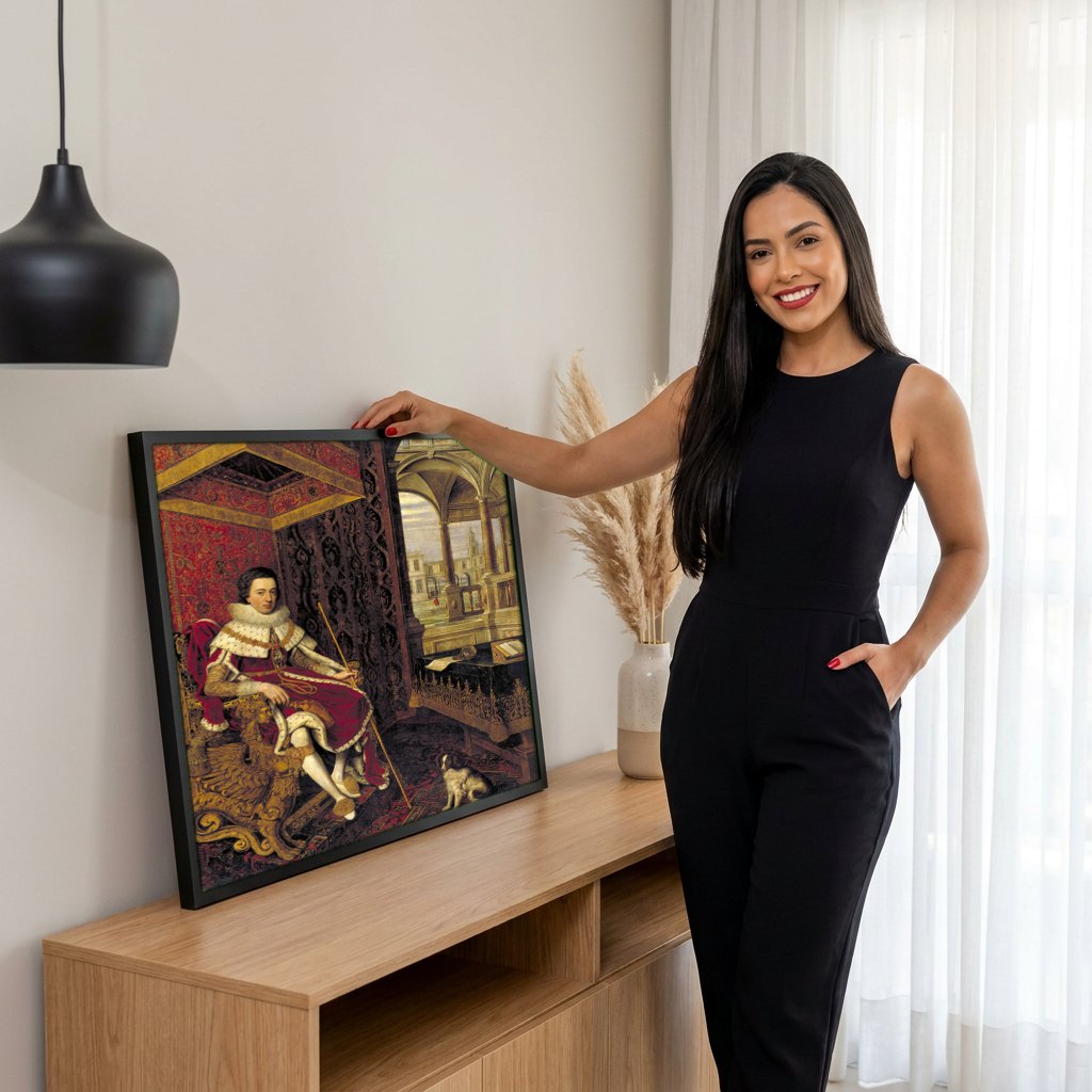 Quadro Decorativo Homem com Traje Nobre - Daniël Mijtens | modelo apresentando o quadro emoldurado