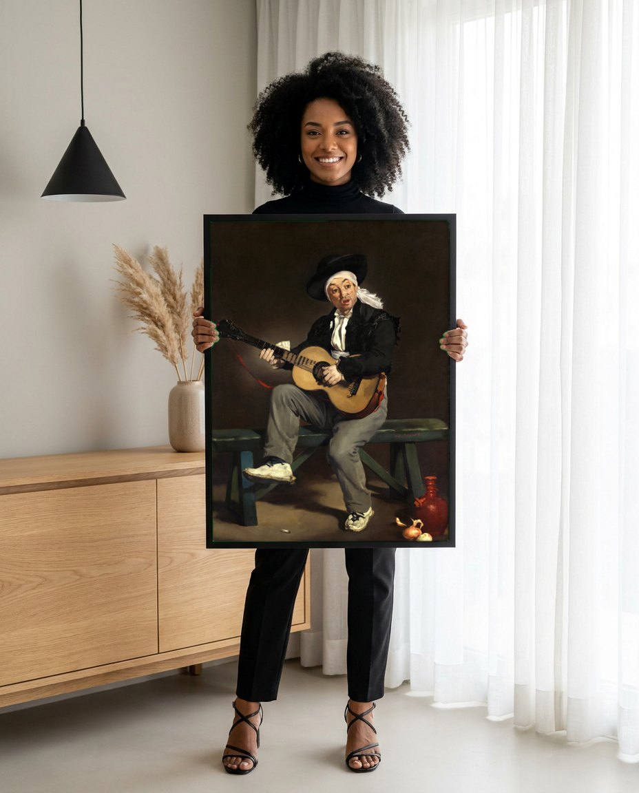 Quadro Decorativo O Cantor Espanhol - Manet | modelo apresentando o quadro emoldurado