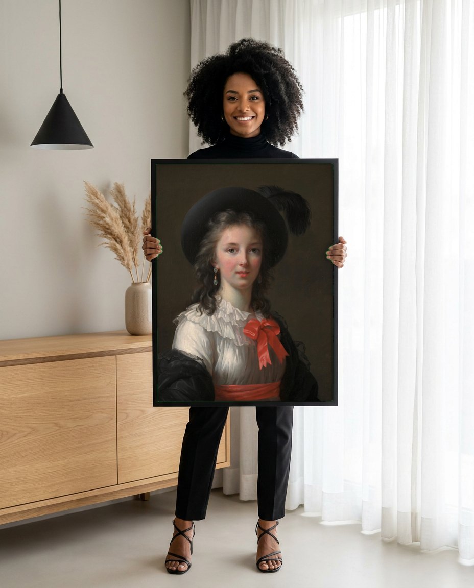 Quadro Decorativo A Jovem Mulher (A Condessa de Ségur) - Vigée Le Brun | modelo apresentando o quadro emoldurado