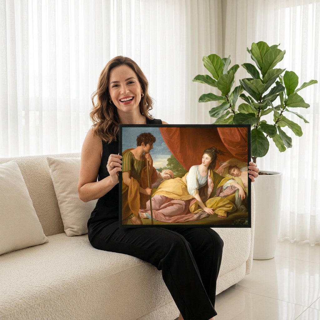 Quadro Decorativo A Expulsão de Hagar e Ismael - Benjamin West | modelo apresentando o quadro emoldurado