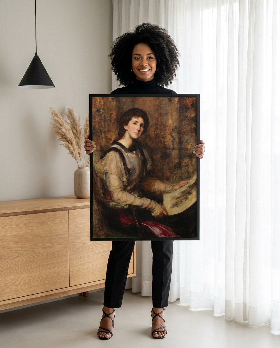 Quadro Decorativo Retrato de Mulher - James Jebusa Shannon | modelo apresentando o quadro emoldurado