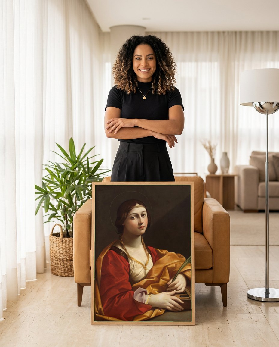Quadro Decorativo Santa Cecília - Guido Reni | modelo apresentando o quadro emoldurado