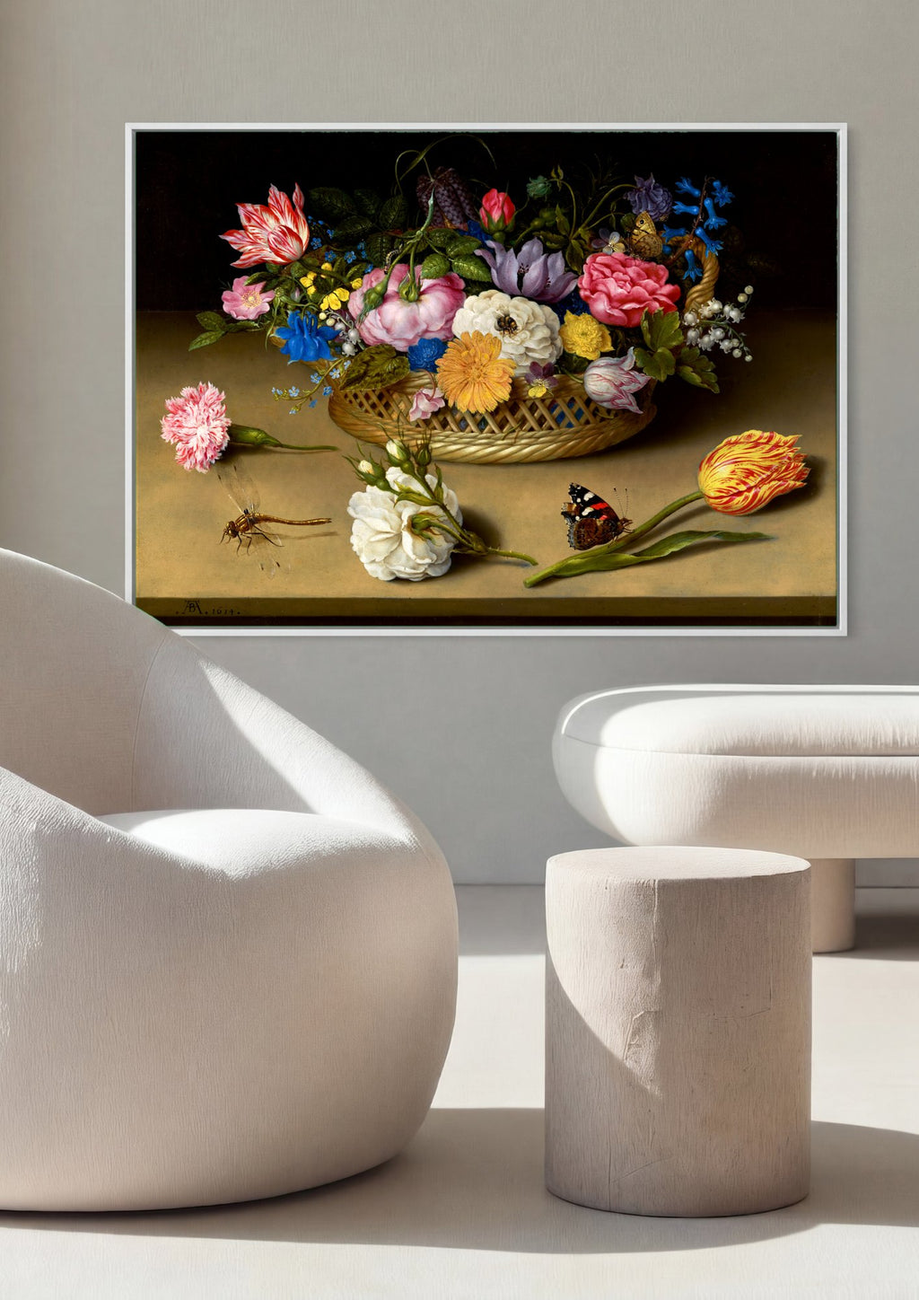 Quadro Decorativo Cesto de Flores e Insetos - Ambrosius Bosschaert | quadro emoldurado na parede