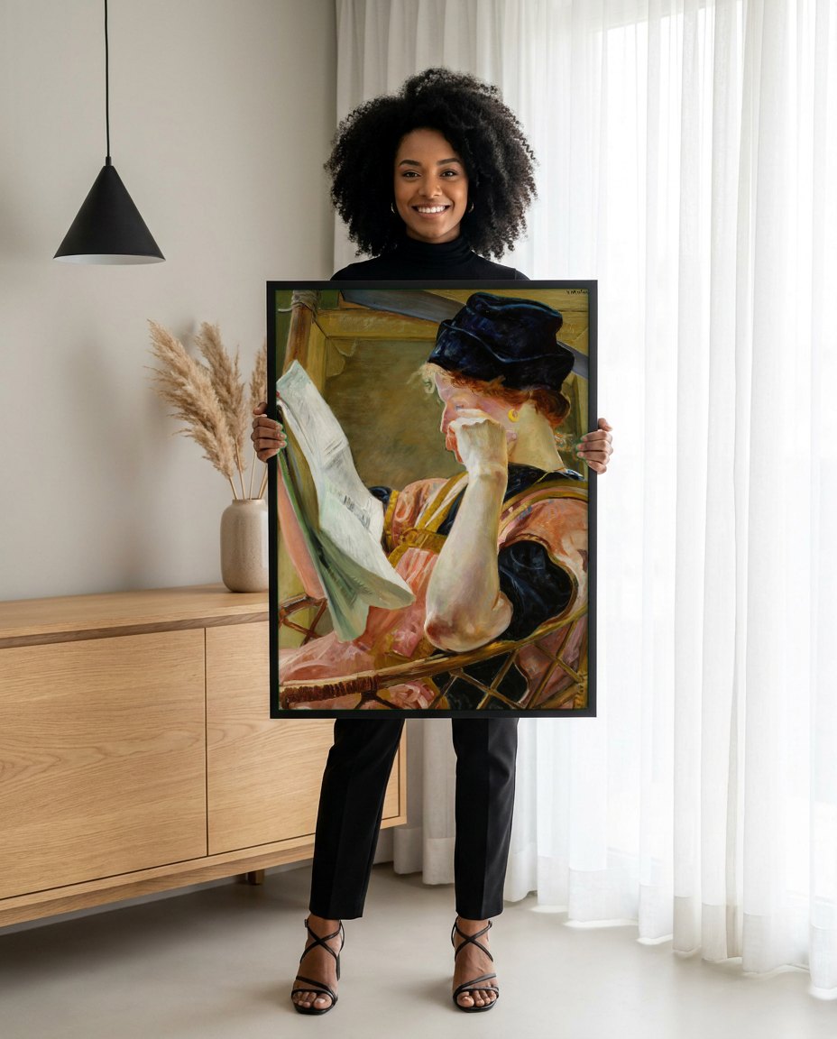Quadro Decorativo A Leitura - Jacek Malczewski | modelo apresentando o quadro emoldurado