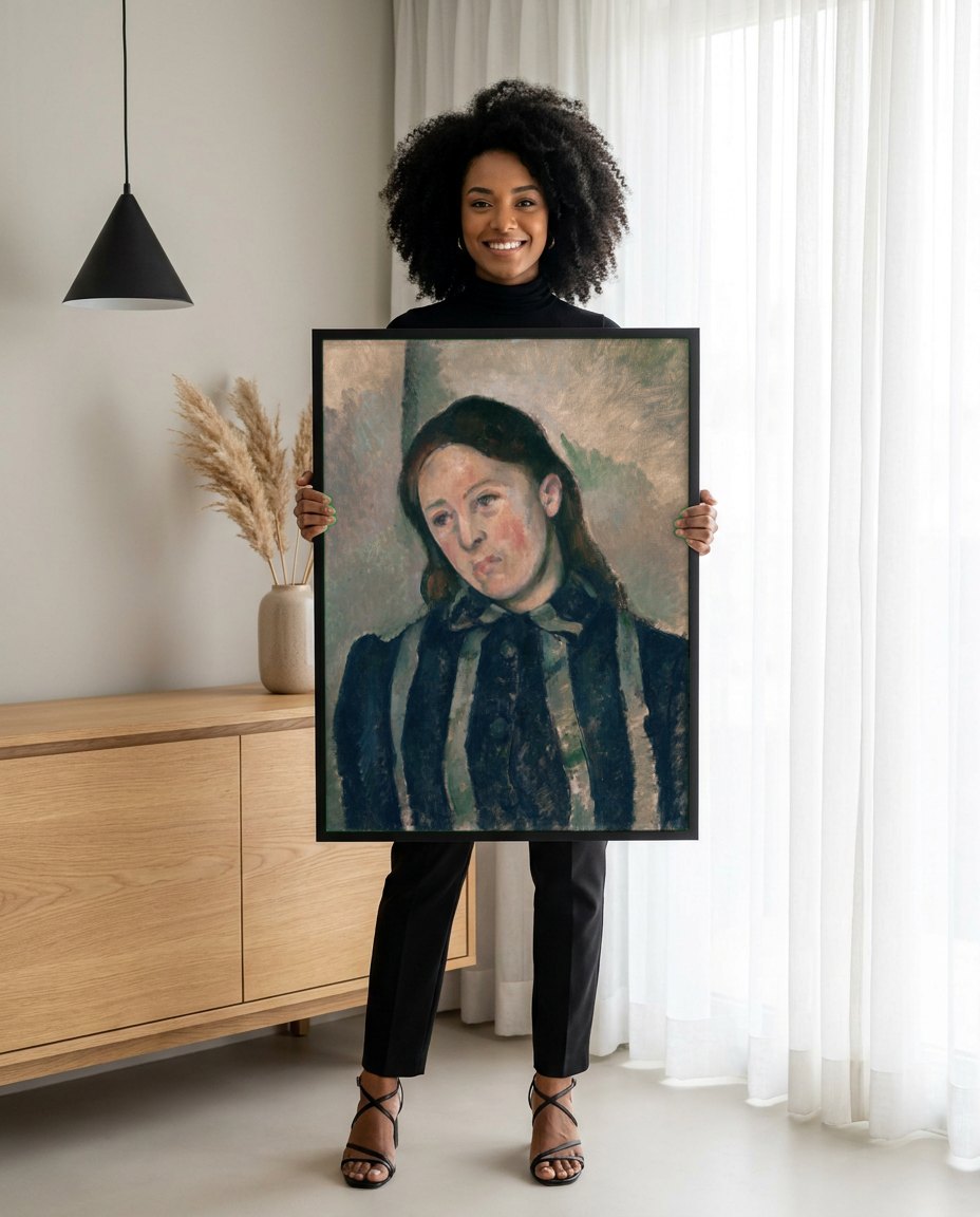 Quadro Decorativo A Jovem Italiana (La Jeune Italienne) - Cézanne | modelo apresentando o quadro emoldurado