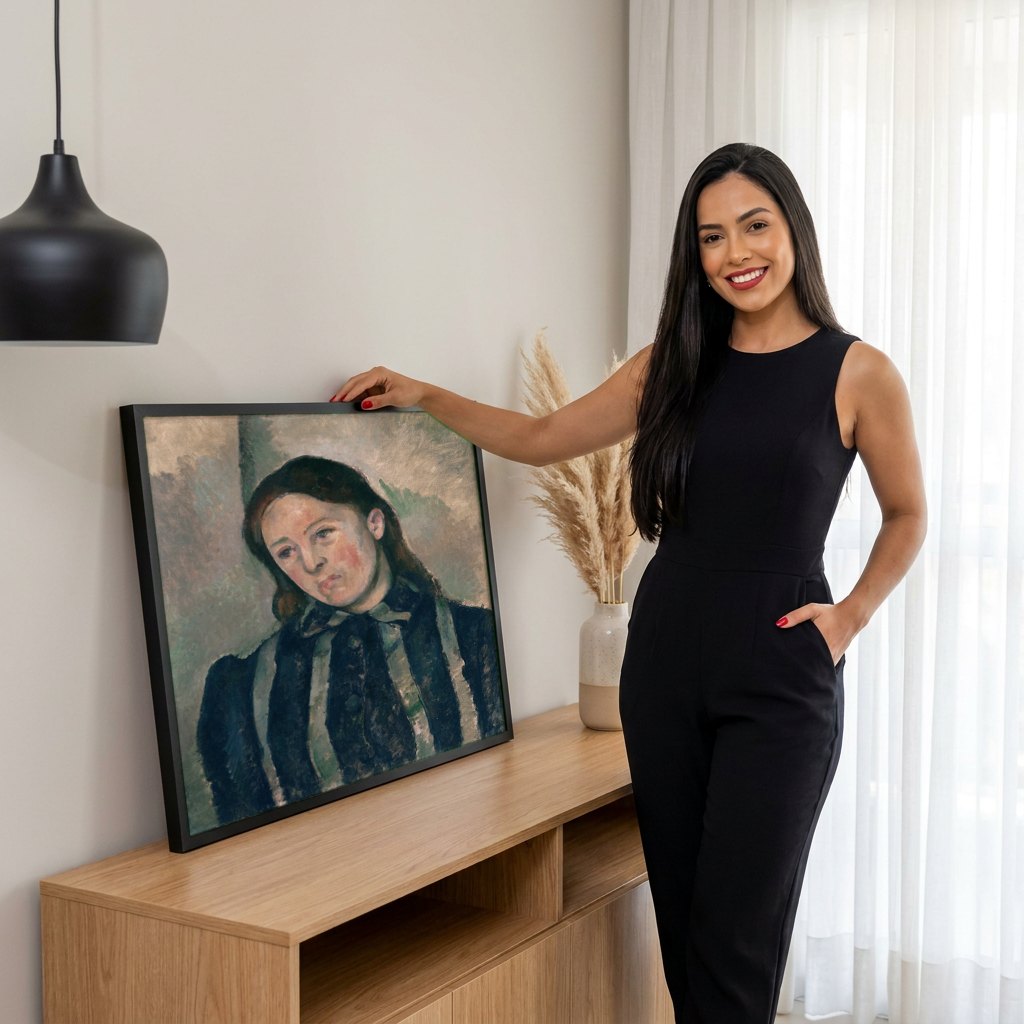 Quadro Decorativo A Jovem Italiana (La Jeune Italienne) - Cézanne | modelo apresentando o quadro emoldurado