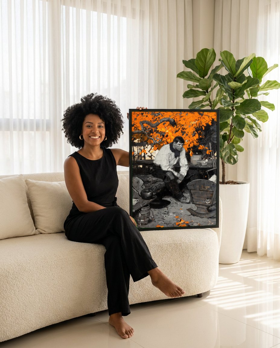 Quadro Decorativo 'O Lenhador' - Dean Cornwell | modelo apresentando o quadro emoldurado