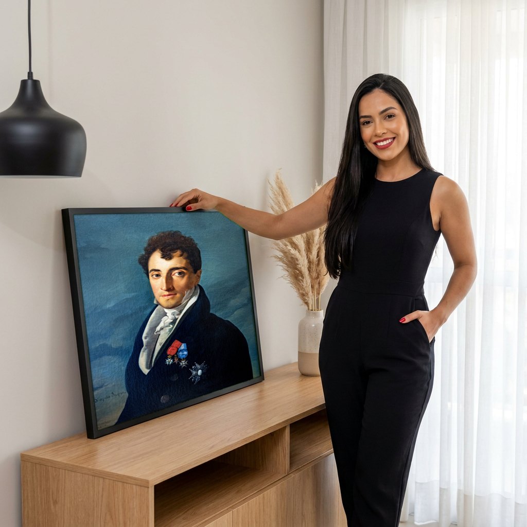 Quadro Decorativo Retrato de Homem - Ingres | modelo apresentando o quadro emoldurado