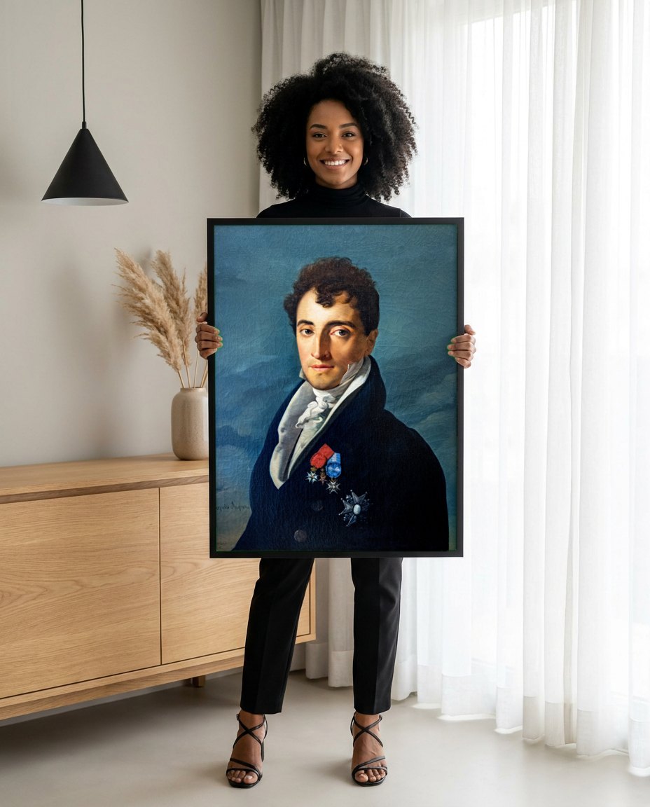 Quadro Decorativo Retrato de Homem - Ingres | modelo apresentando o quadro emoldurado