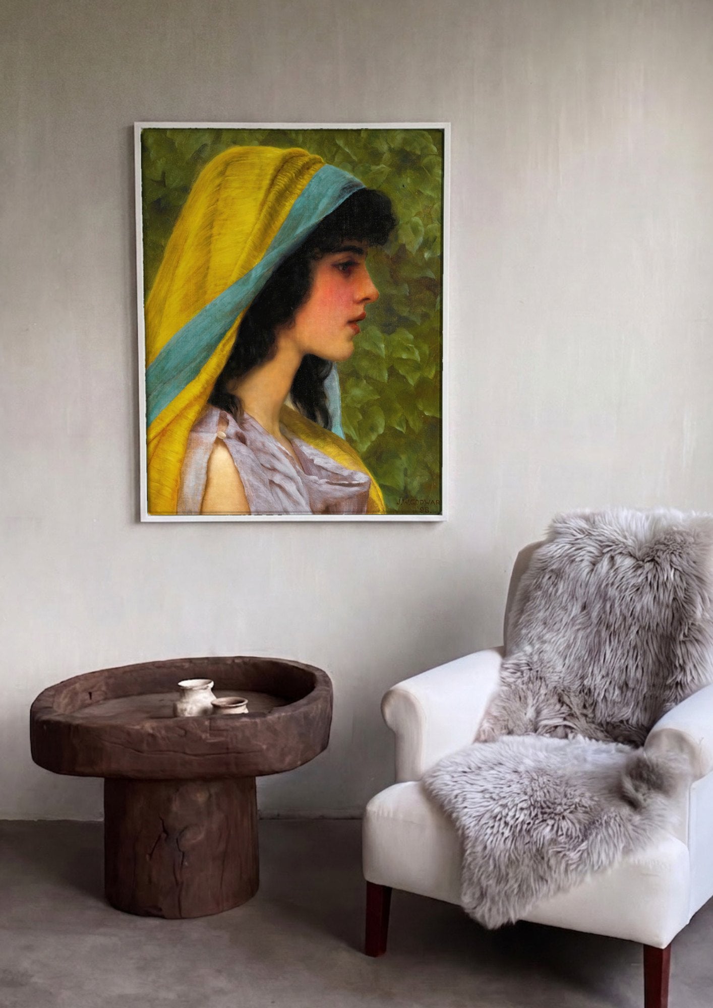 Quadro Decorativo A Jovem de Manto Amarelo - Godward | quadro emoldurado na parede