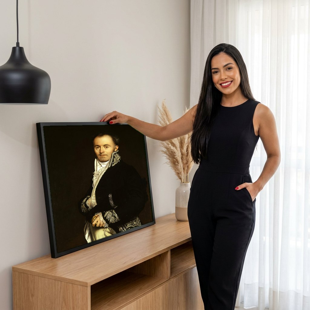 Quadro Decorativo Retrato de Homem - Ingres | modelo apresentando o quadro emoldurado
