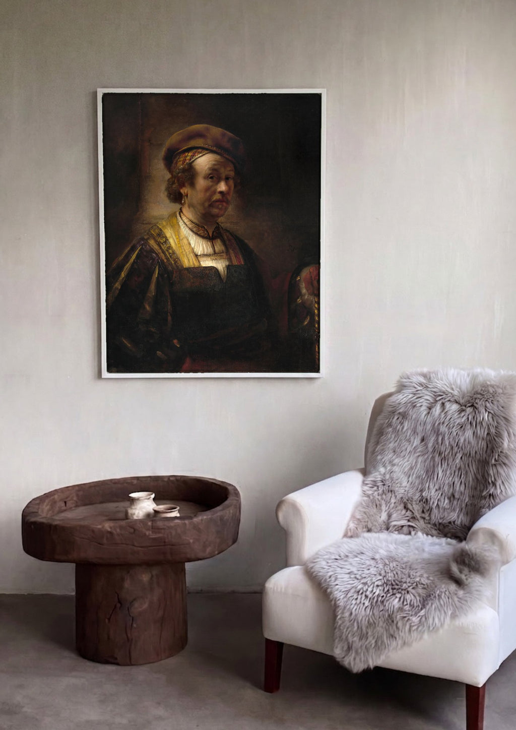 Quadro Decorativo Autorretrato com Barrete e Colar - Rembrandt | quadro emoldurado na parede