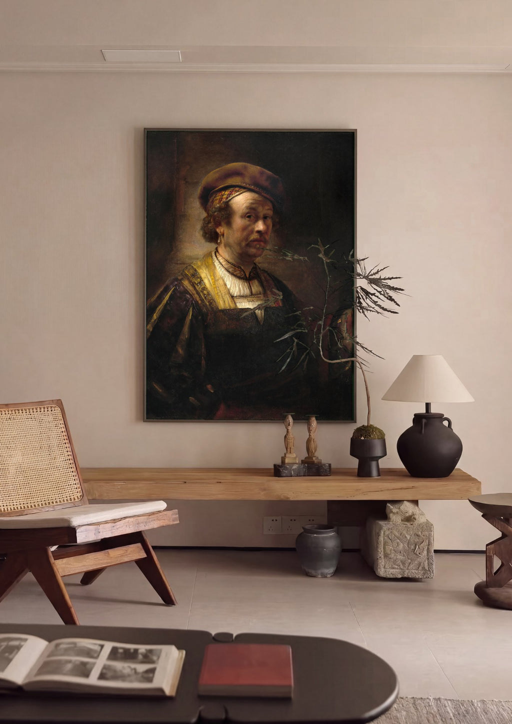 Quadro Decorativo Autorretrato com Barrete e Colar - Rembrandt | quadro emoldurado na parede