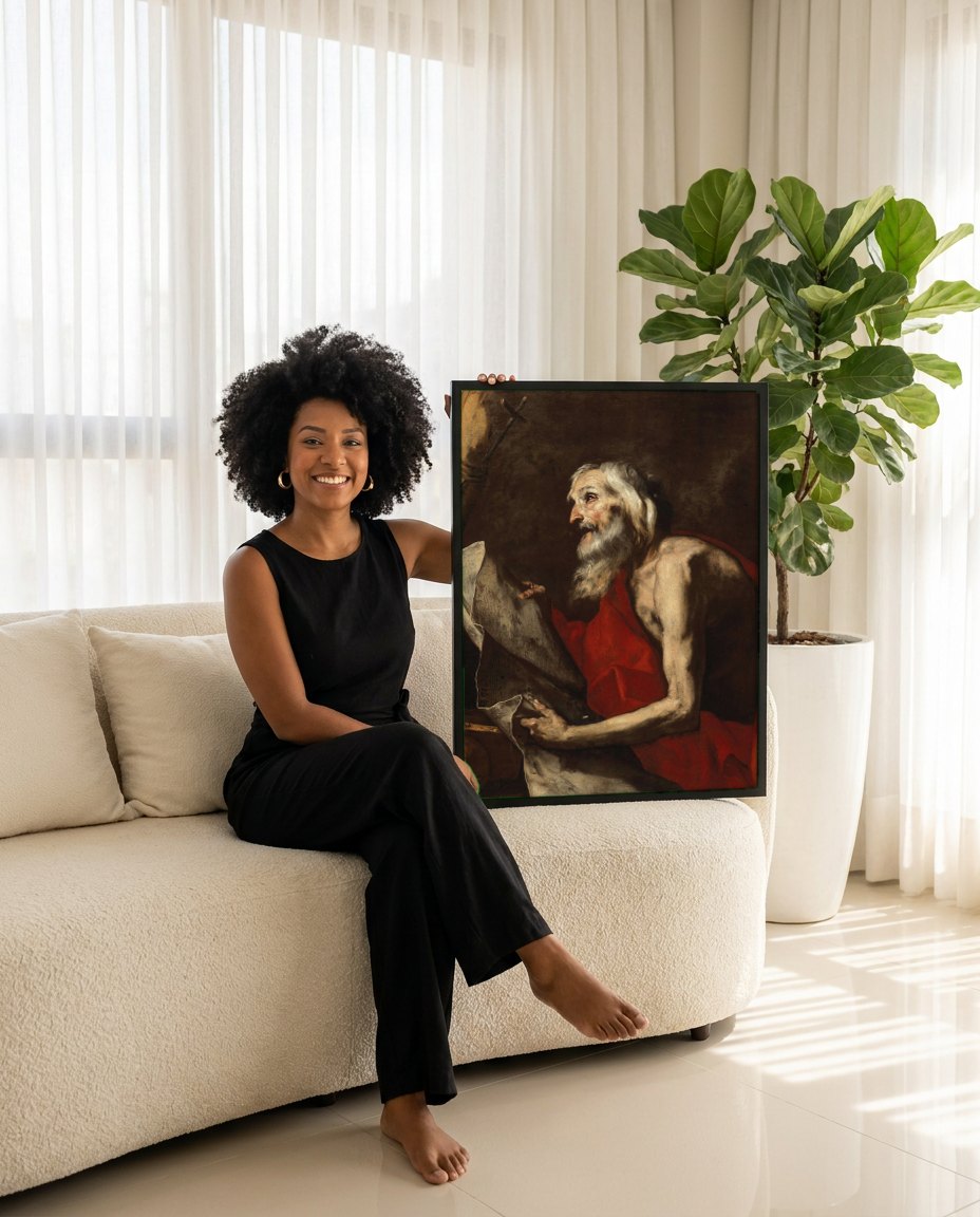 Quadro Decorativo São Jerônimo Penitente - Jusepe de Ribera | modelo apresentando o quadro emoldurado