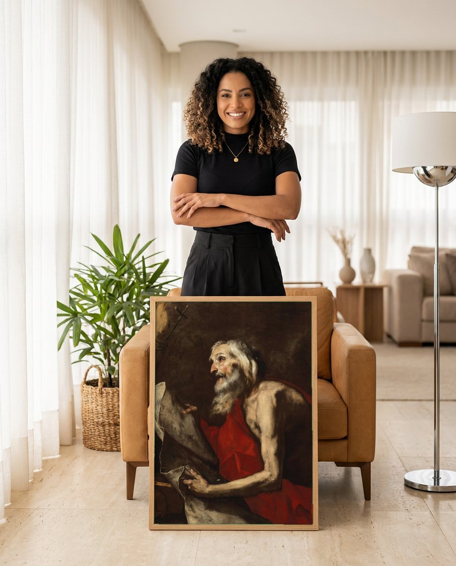 Quadro Decorativo São Jerônimo Penitente - Jusepe de Ribera | modelo apresentando o quadro emoldurado