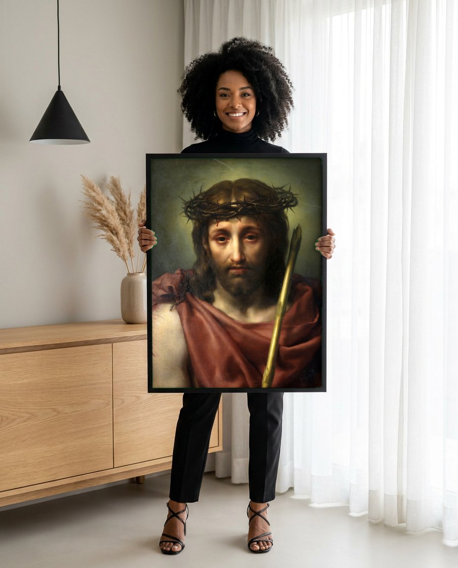 Quadro Decorativo Ecce Homo - Anton Raphael Mengs | modelo apresentando o quadro emoldurado