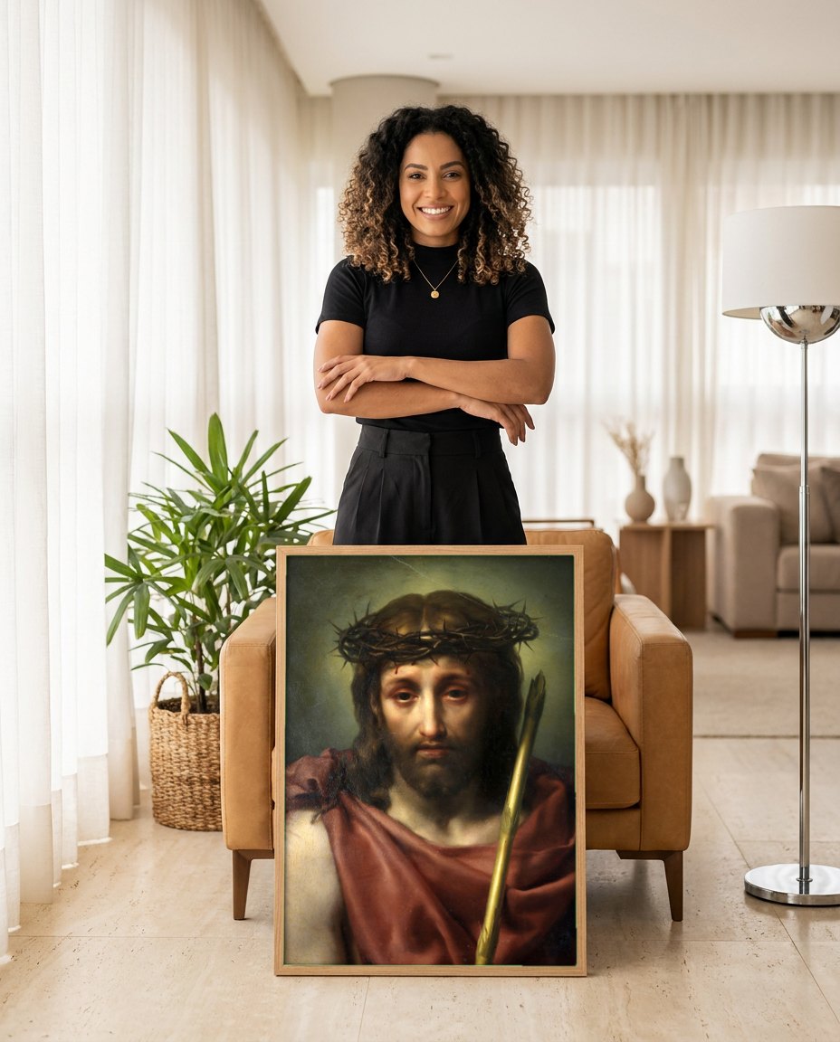 Quadro Decorativo Ecce Homo - Anton Raphael Mengs | modelo apresentando o quadro emoldurado