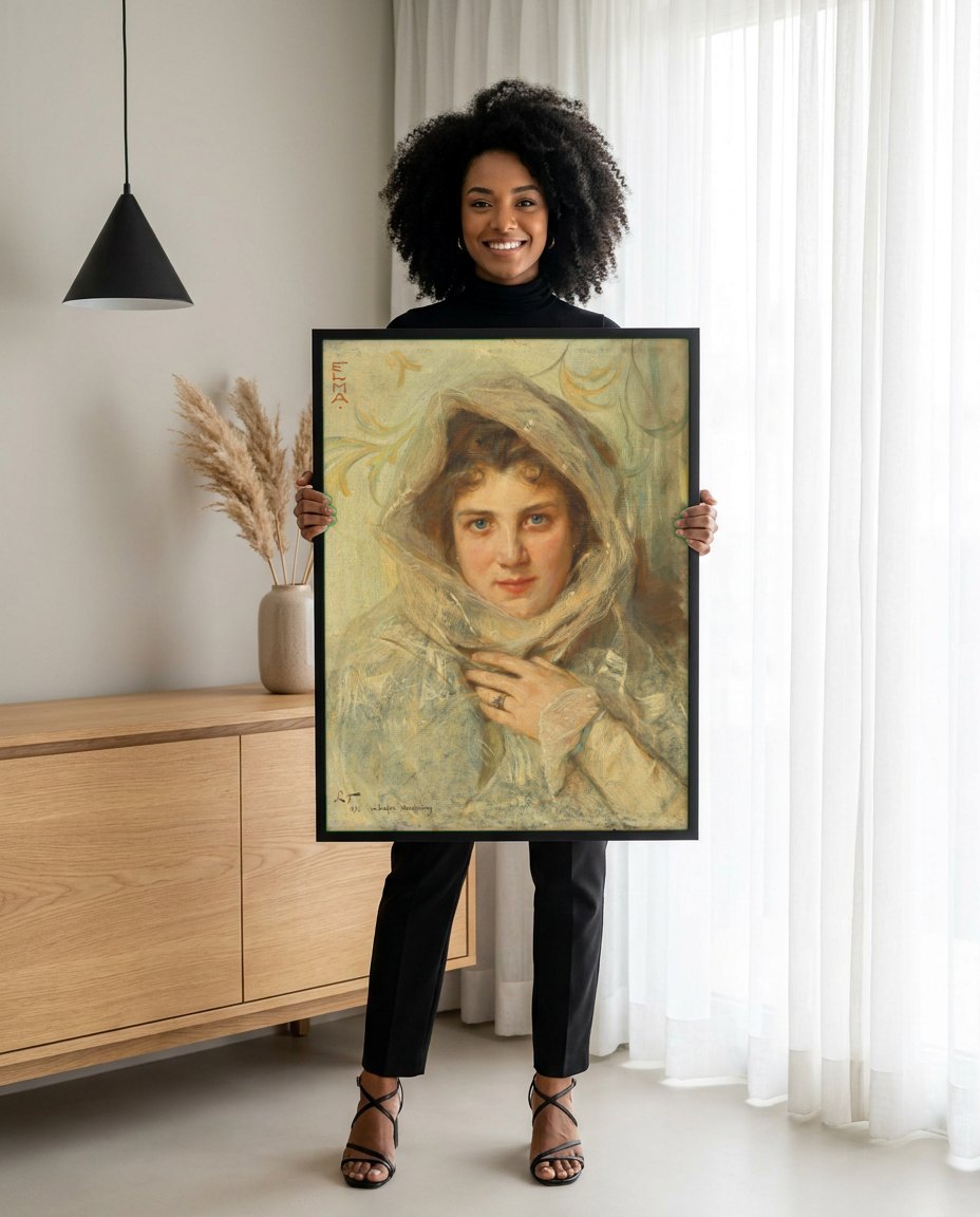Quadro Decorativo Elma - Philip Alexius de László | modelo apresentando o quadro emoldurado