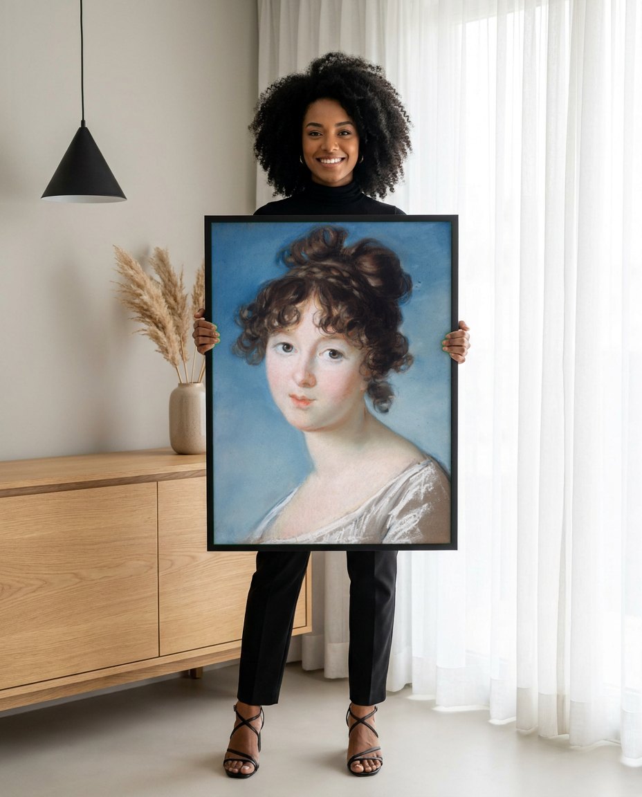 Quadro Decorativo Retrato Feminino - Vigée Le Brun | modelo apresentando o quadro emoldurado