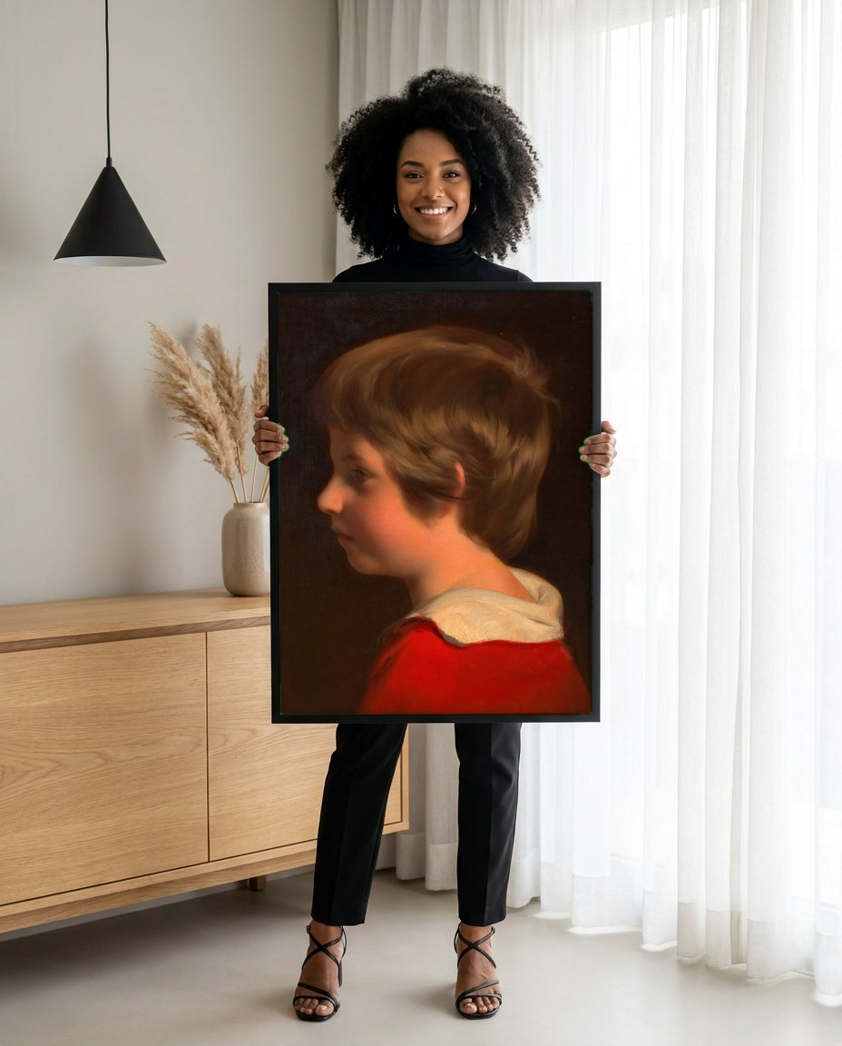 Quadro Decorativo Retrato de Menino - Friedrich Von Amerling | modelo apresentando o quadro emoldurado