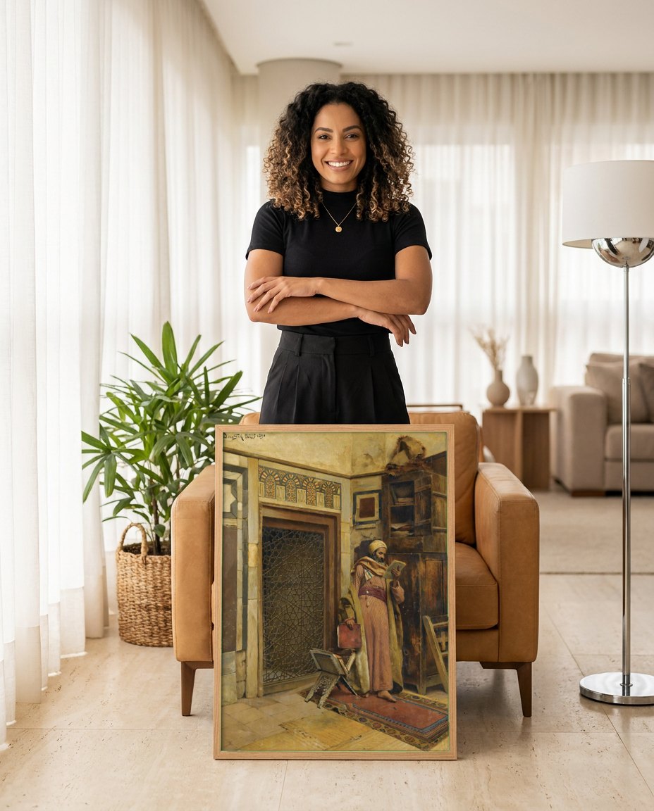 Quadro Decorativo O Estudioso - Ludwing Deutsch | modelo apresentando o quadro emoldurado