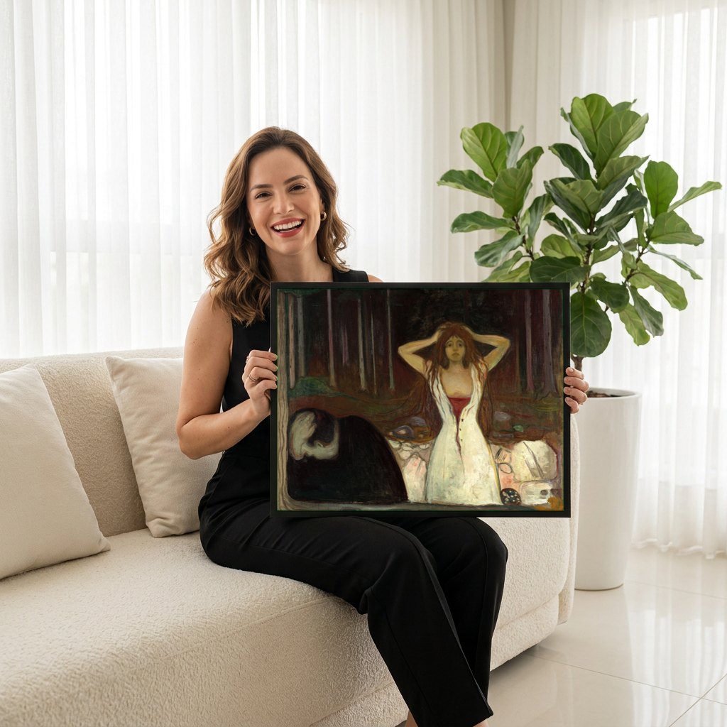Quadro Decorativo A Morte na Sala da Doente - Edvard Munch | modelo apresentando o quadro emoldurado