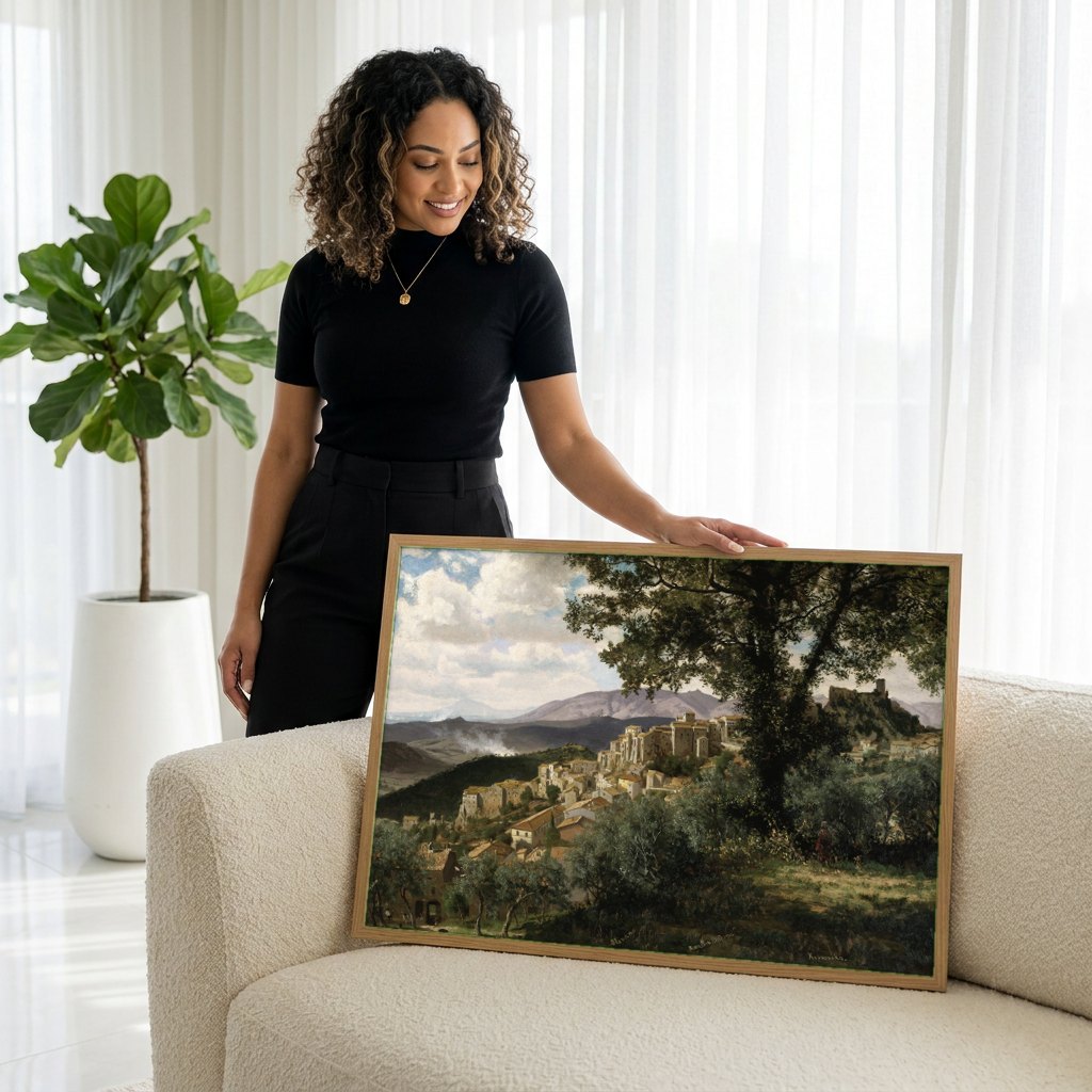 Quadro Decorativo Roccantica, Itália - Albert Bierstadt | modelo apresentando o quadro emoldurado