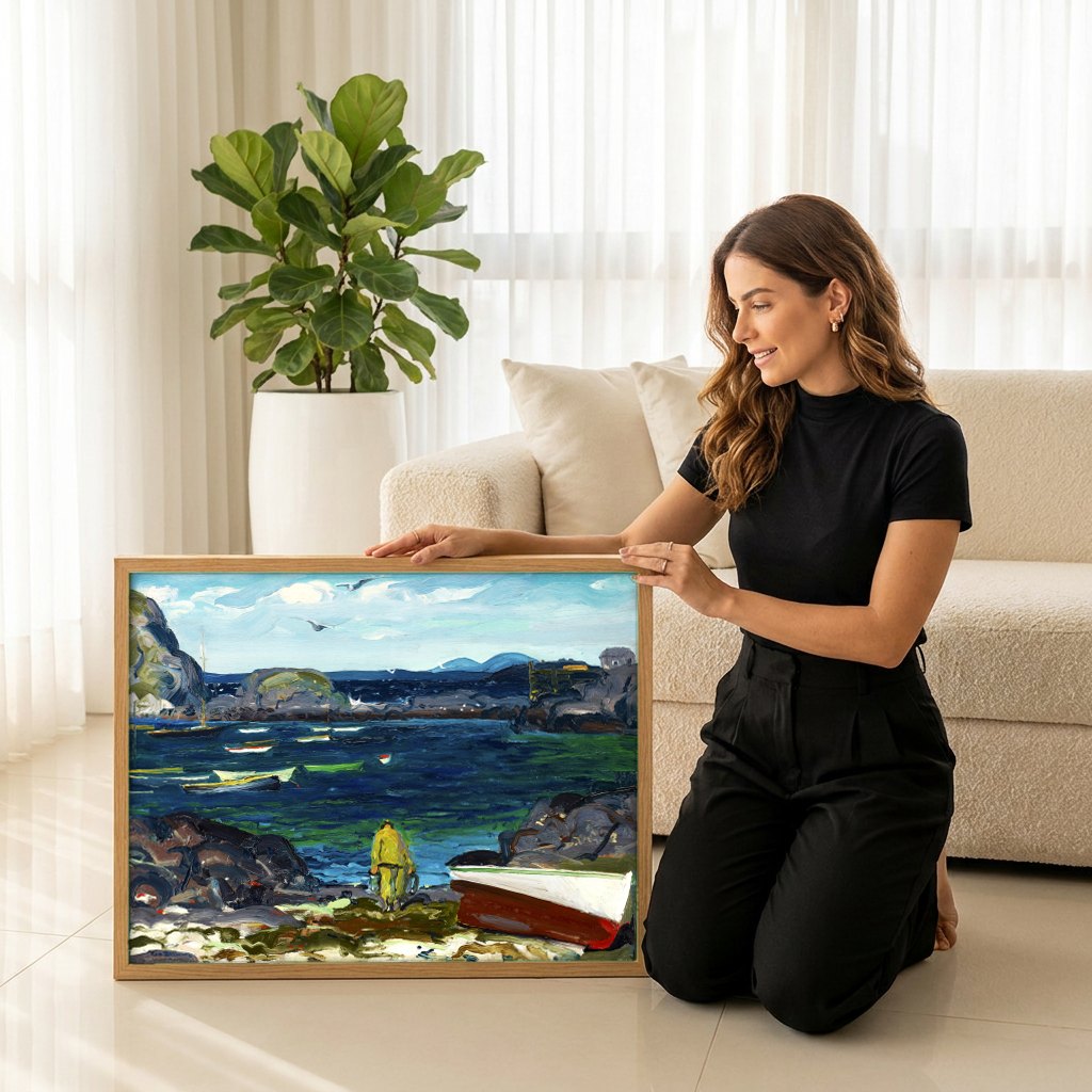 Quadro Decorativo Porto Pesqueiro - George Bellows | modelo apresentando o quadro emoldurado