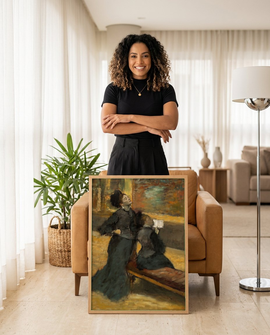Quadro Decorativo Duas Mulheres - Edgar Degas | modelo apresentando o quadro emoldurado