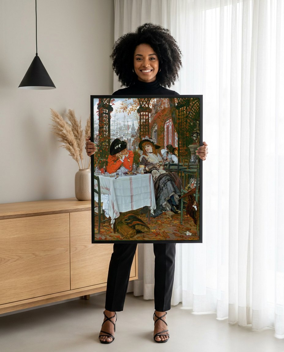 Quadro Decorativo A Festa de Outono - James Tissot | modelo apresentando o quadro emoldurado