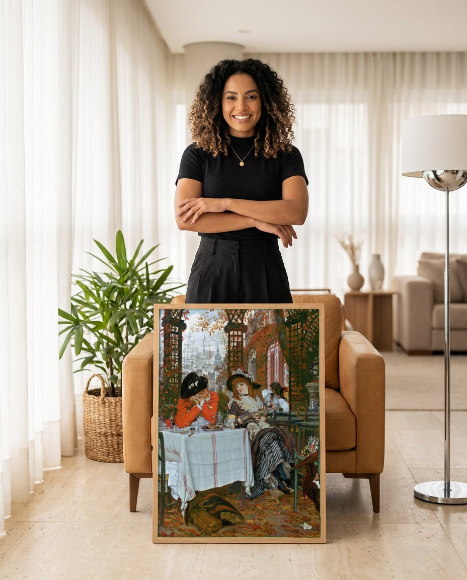 Quadro Decorativo A Festa de Outono - James Tissot | modelo apresentando o quadro emoldurado