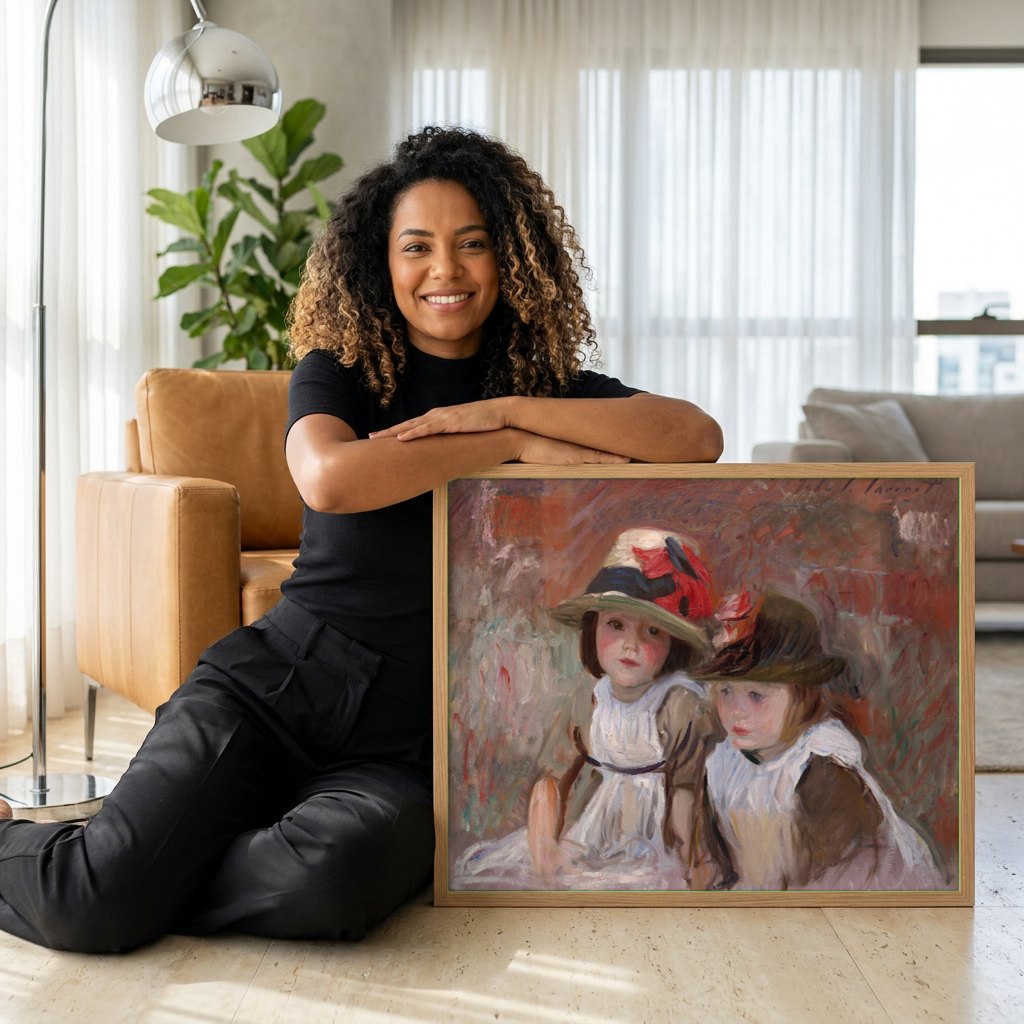 Quadro Decorativo Duas Meninas com Chapéus - John Singer Sargent | modelo apresentando o quadro emoldurado