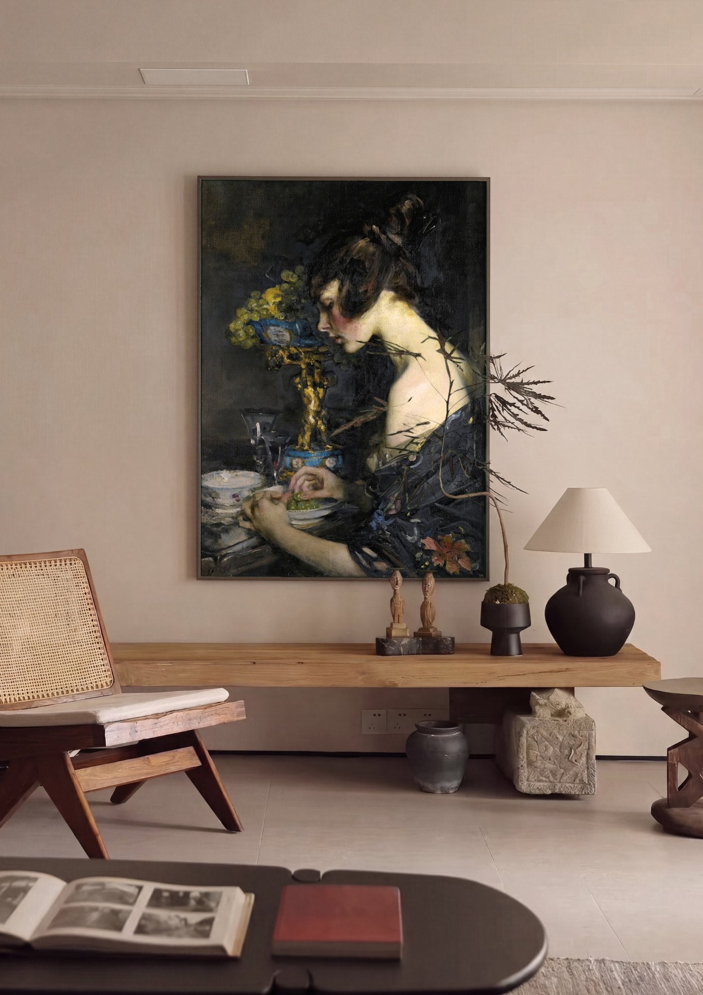 Quadro Decorativo A Mulher das Uvas - James Jebusa Shannon | quadro emoldurado na parede