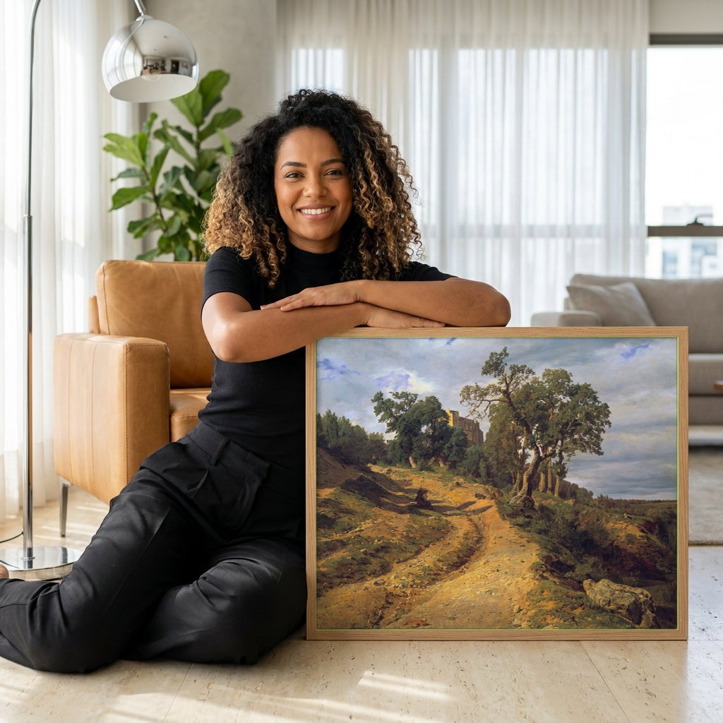 Quadro Decorativo A Estrada para o Castelo - Waldmüller | modelo apresentando o quadro emoldurado
