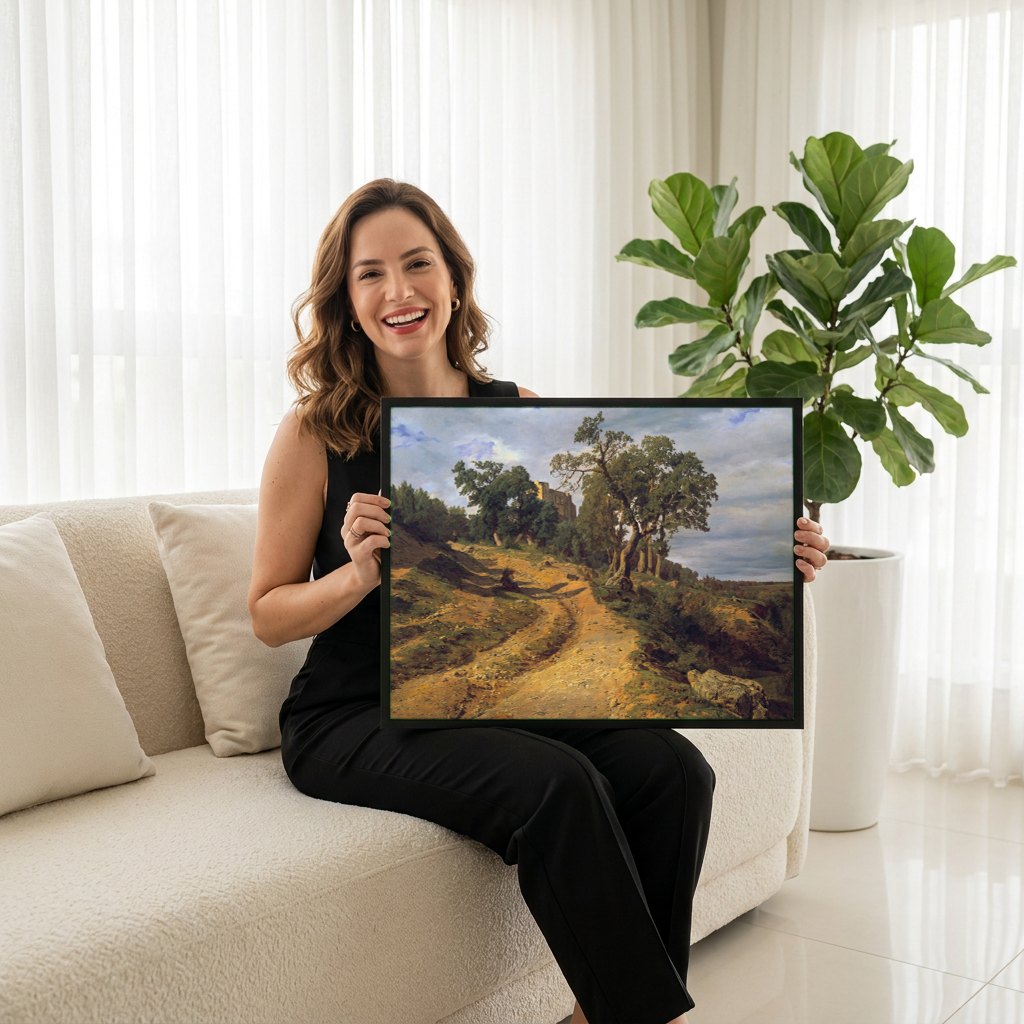 Quadro Decorativo A Estrada para o Castelo - Waldmüller | modelo apresentando o quadro emoldurado