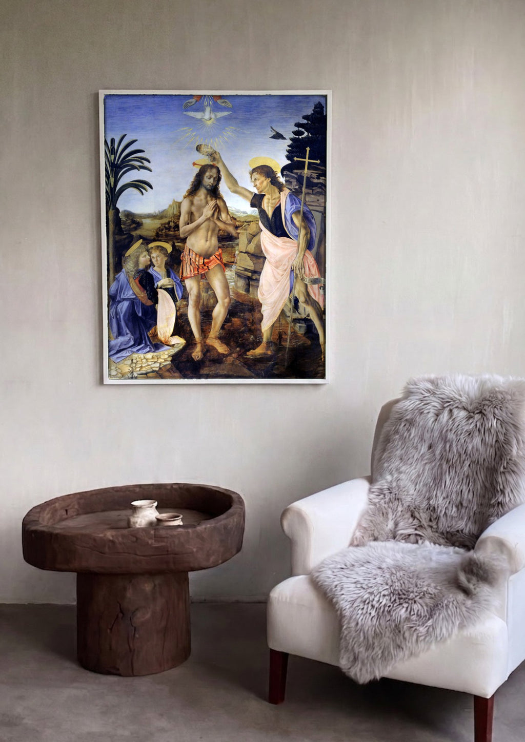 Quadro Decorativo O Batismo de Cristo - Leonardo Da Vinci | quadro emoldurado na parede