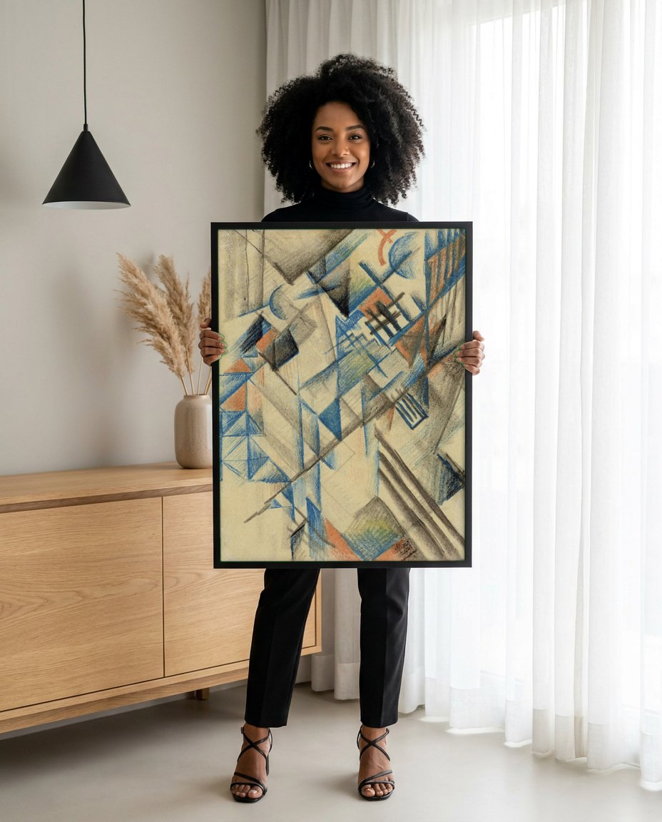 Quadro Decorativo Abstrato - August Macke | modelo apresentando o quadro emoldurado