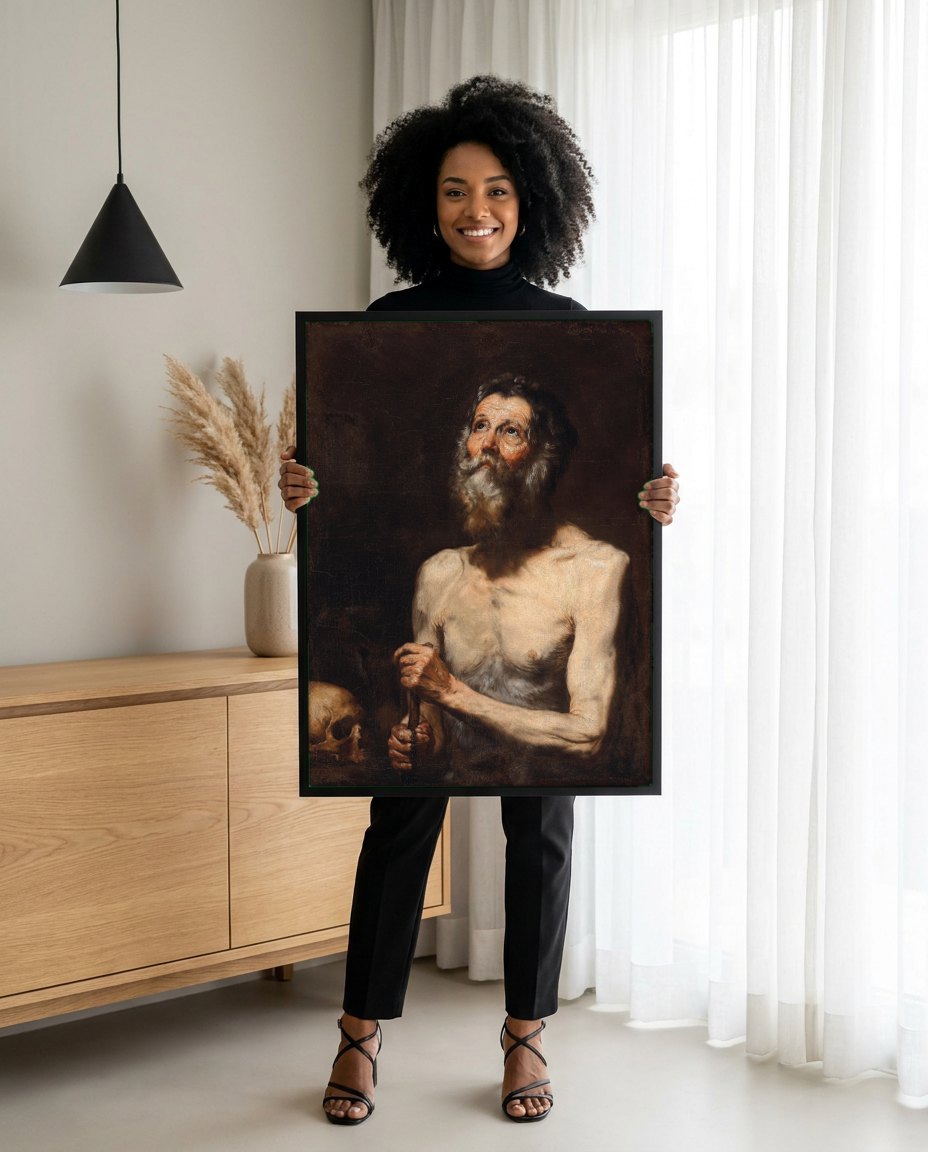Quadro Decorativo São Jerônimo - Jusepe de Ribera | modelo apresentando o quadro emoldurado