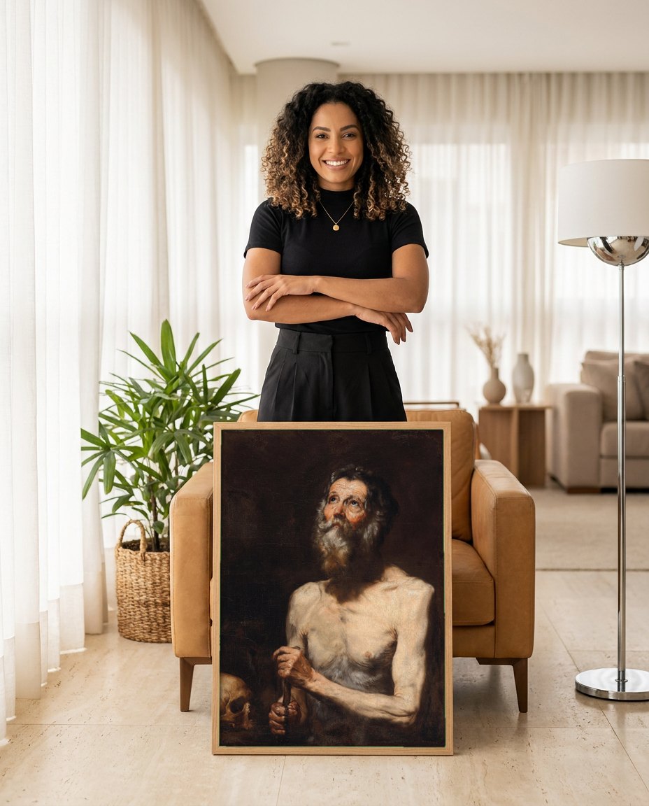 Quadro Decorativo São Jerônimo - Jusepe de Ribera | modelo apresentando o quadro emoldurado
