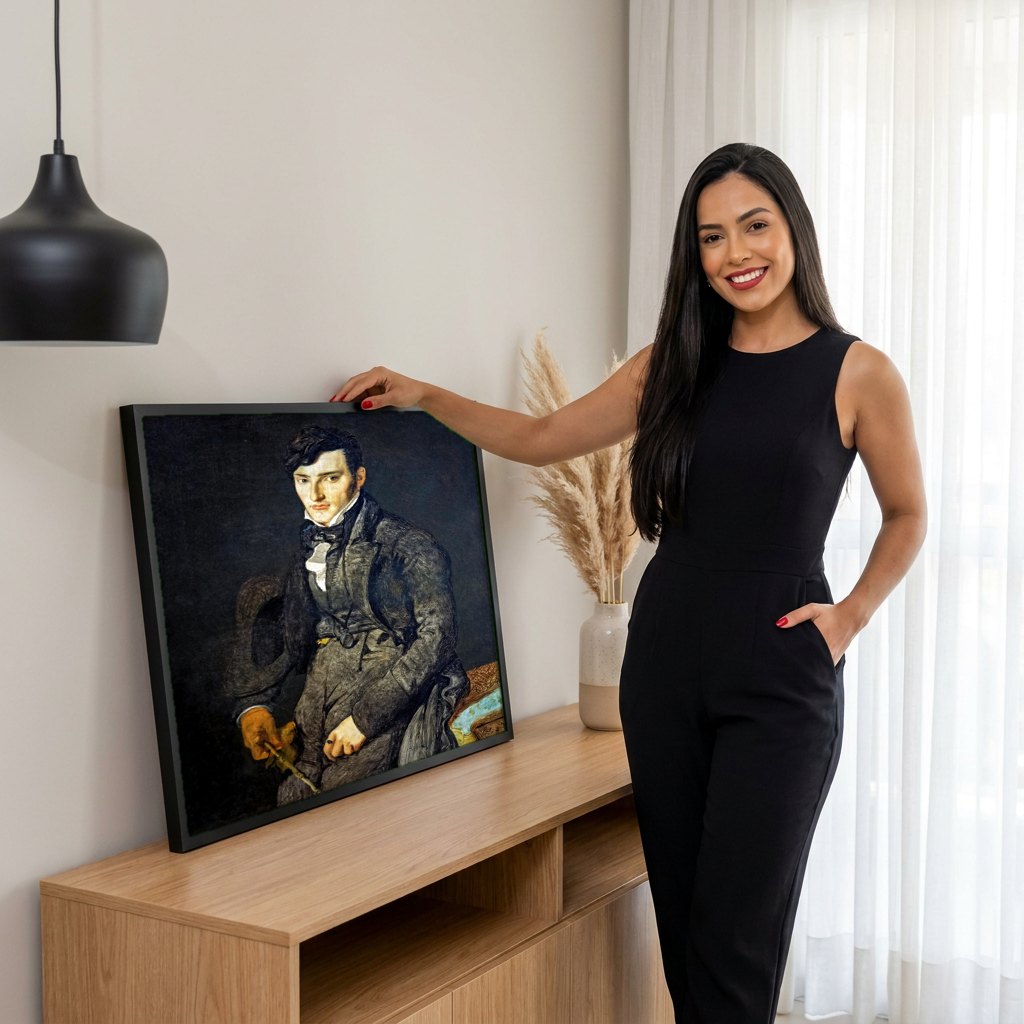 Quadro Decorativo Retrato de Monsieur Bertin - Ingres | modelo apresentando o quadro emoldurado