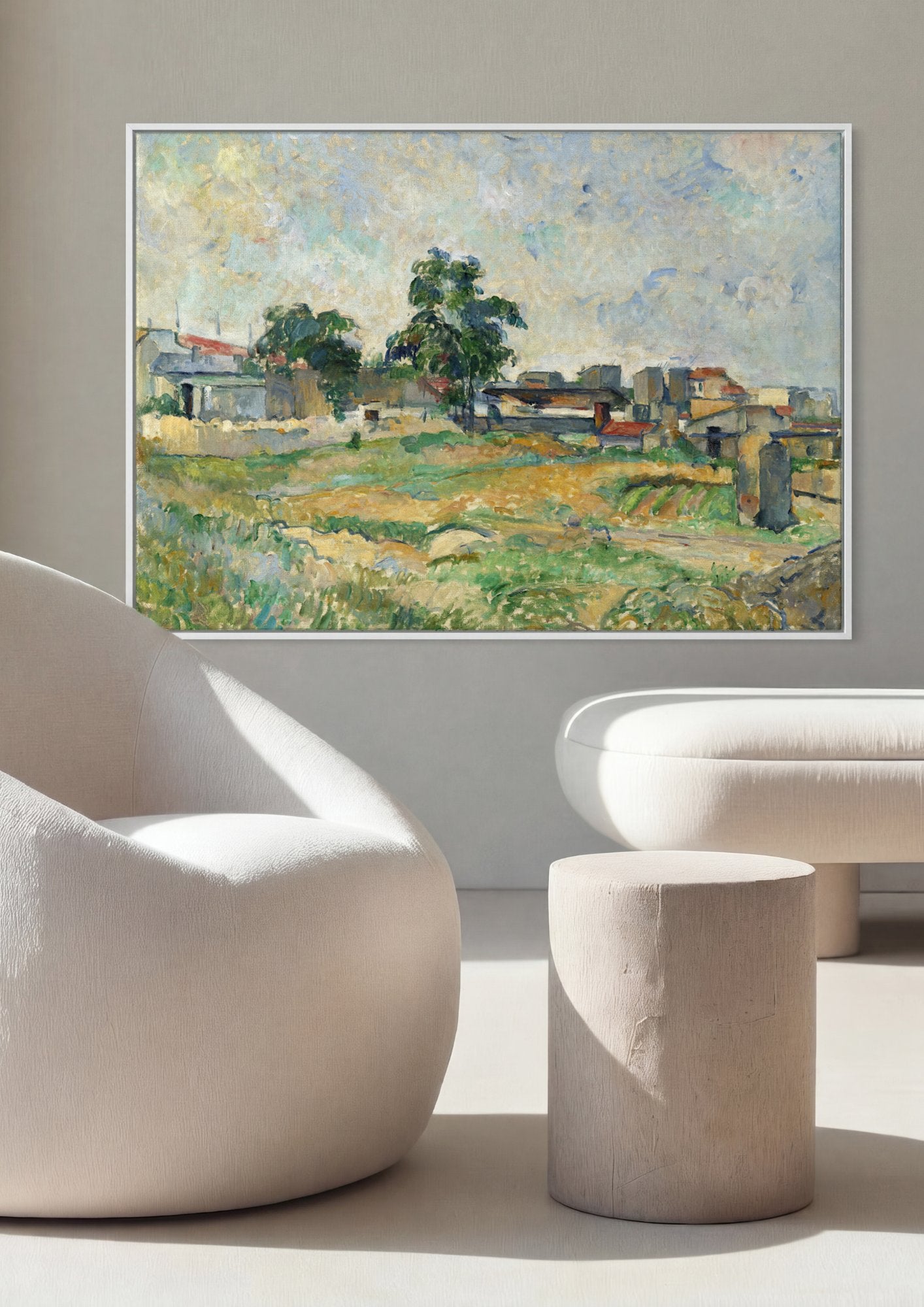 Quadro Decorativo Paisagem com Casas e Árvores - Cézanne em ambiente decorado