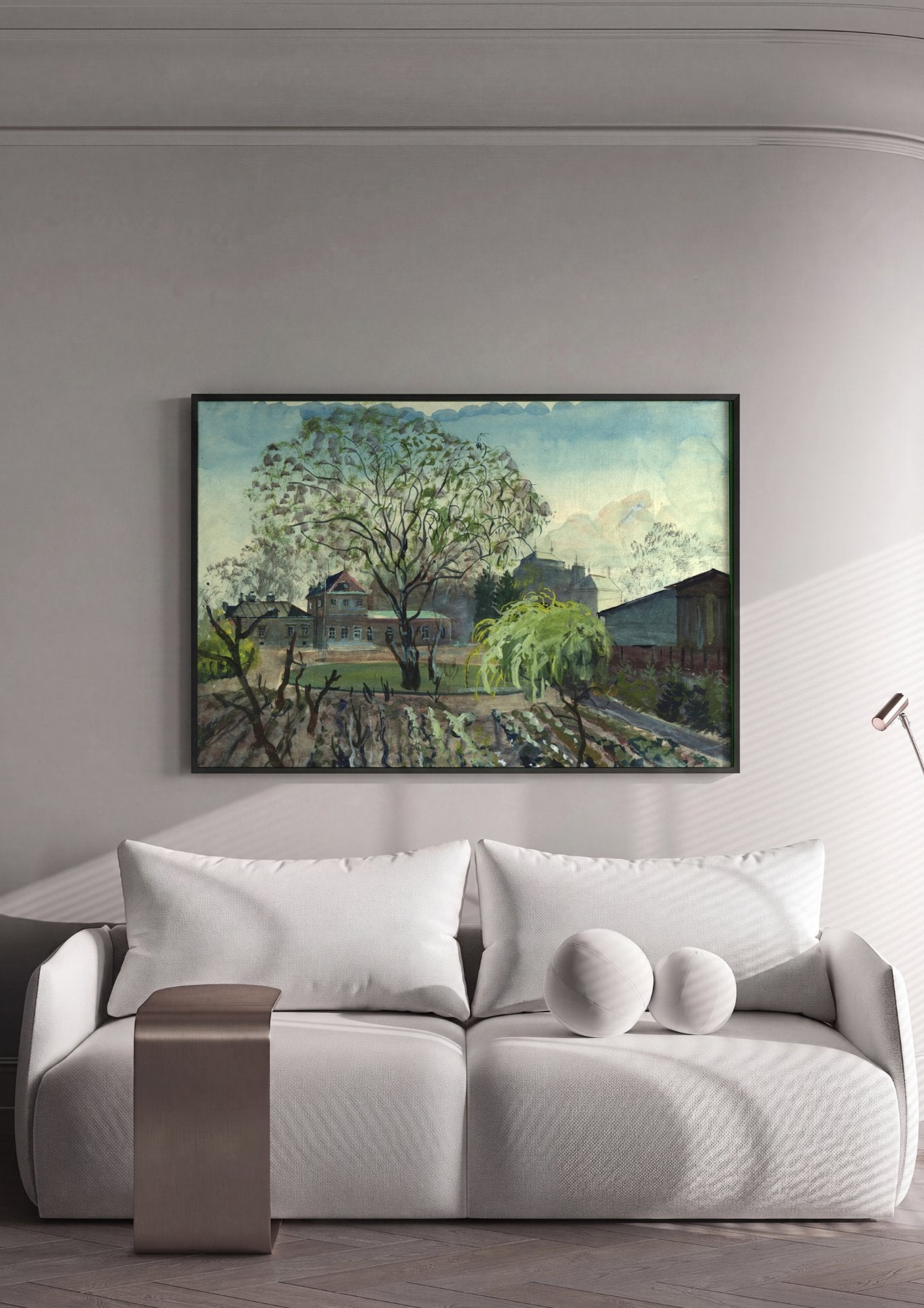 Quadro Decorativo Paisagem com Casas e Árvores - Oskar Laske em ambiente decorado