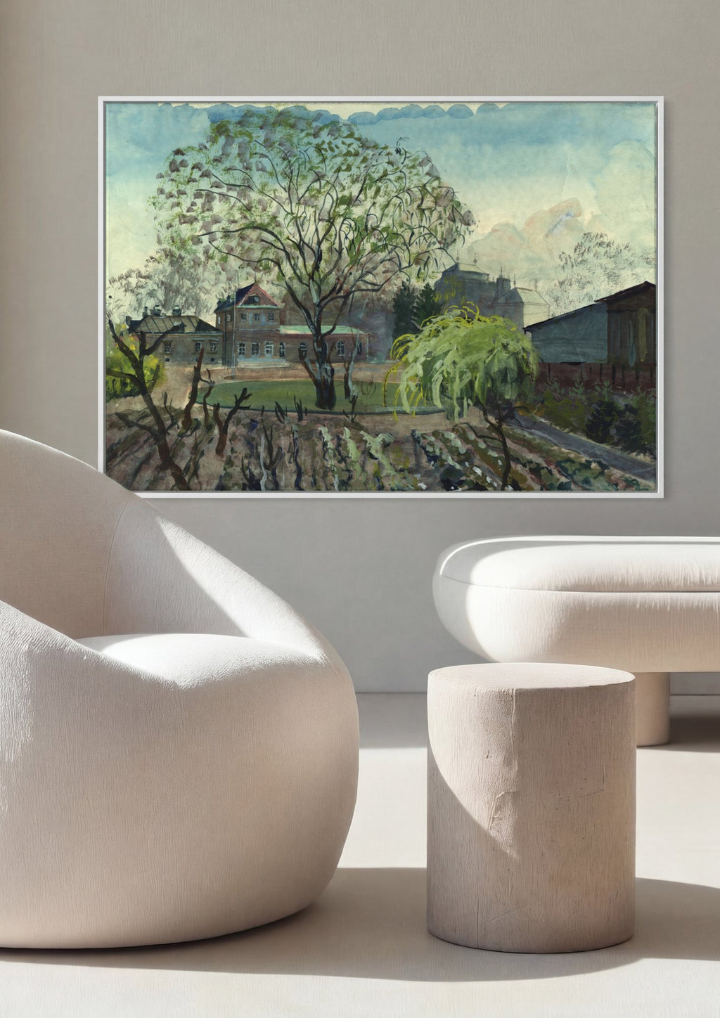 Quadro Decorativo Paisagem com Casas e Árvores - Oskar Laske em ambiente decorado