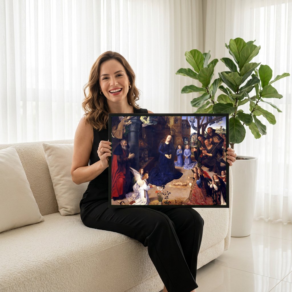 Quadro Decorativo A Adoração dos Pastores - Hugo van der Goes | modelo apresentando o quadro emoldurado