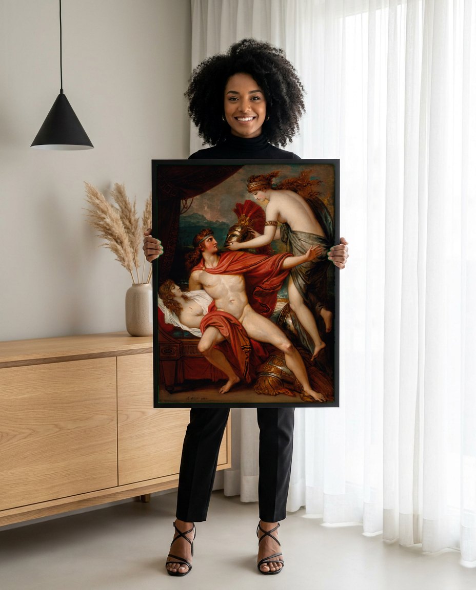 Quadro Decorativo A Morte de Pátroclo - Benjamin West | modelo apresentando o quadro emoldurado