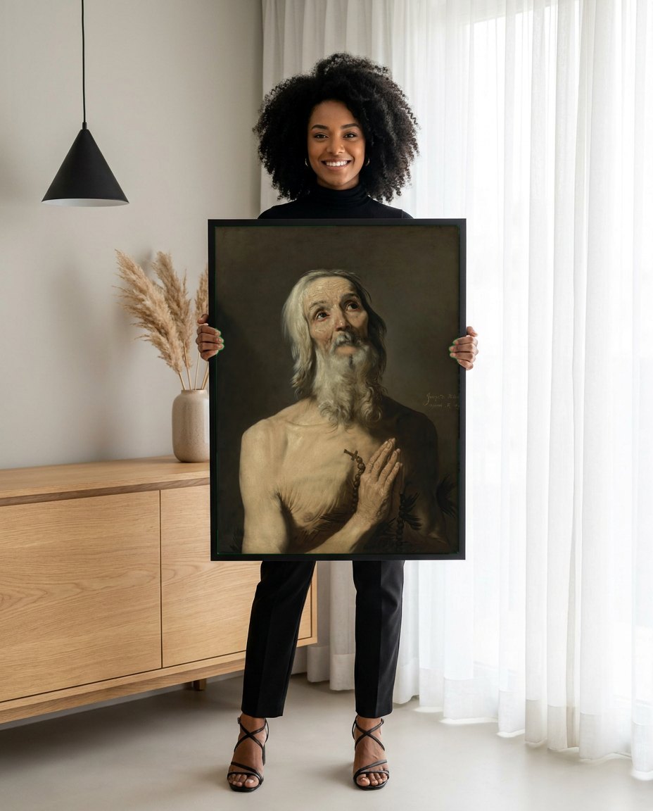 Quadro Decorativo 'São Jerônimo Penitente' - Jusepe de Ribera | modelo apresentando o quadro emoldurado